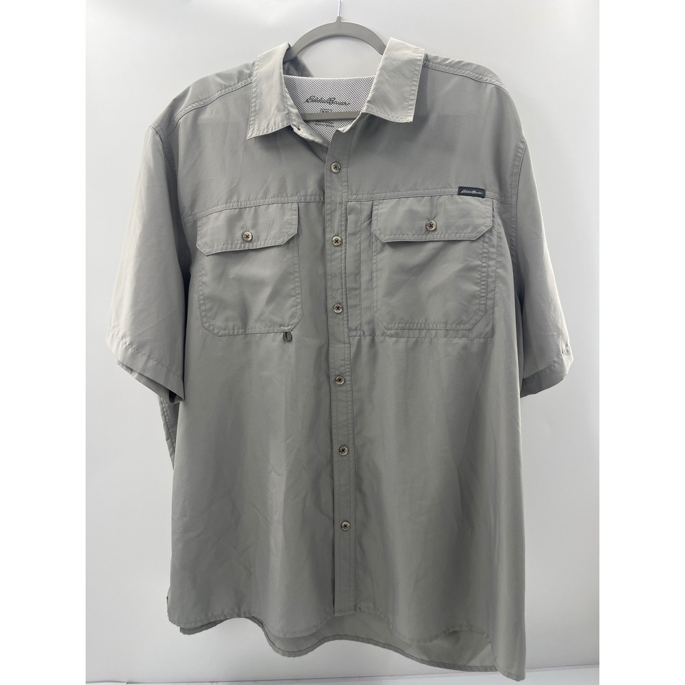 Eddie Bauer Mens XXL Gray Short Sleeve Button Up Hiking Fishing‎ Shirt Ripstop